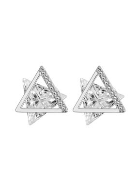 Geometric CZ Triangle Stud Earrings – Silver Tone Sparkle Modern Minimalist NWT